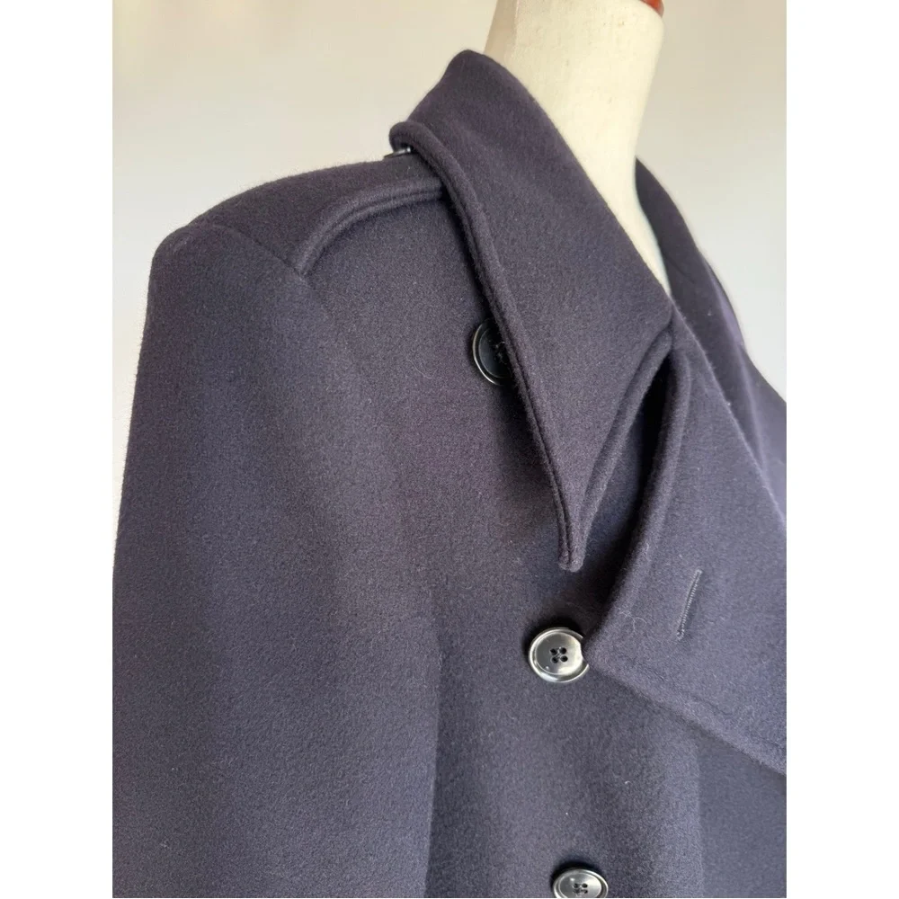 J Peterman Women’s Bobby Coat Long Peacoat Overcoat Wool Size 32 M Navy